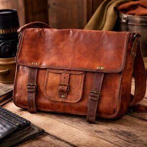 Unbranded Leather Messenger Bag | Rugged Heritage Satchel | Buckle Strap